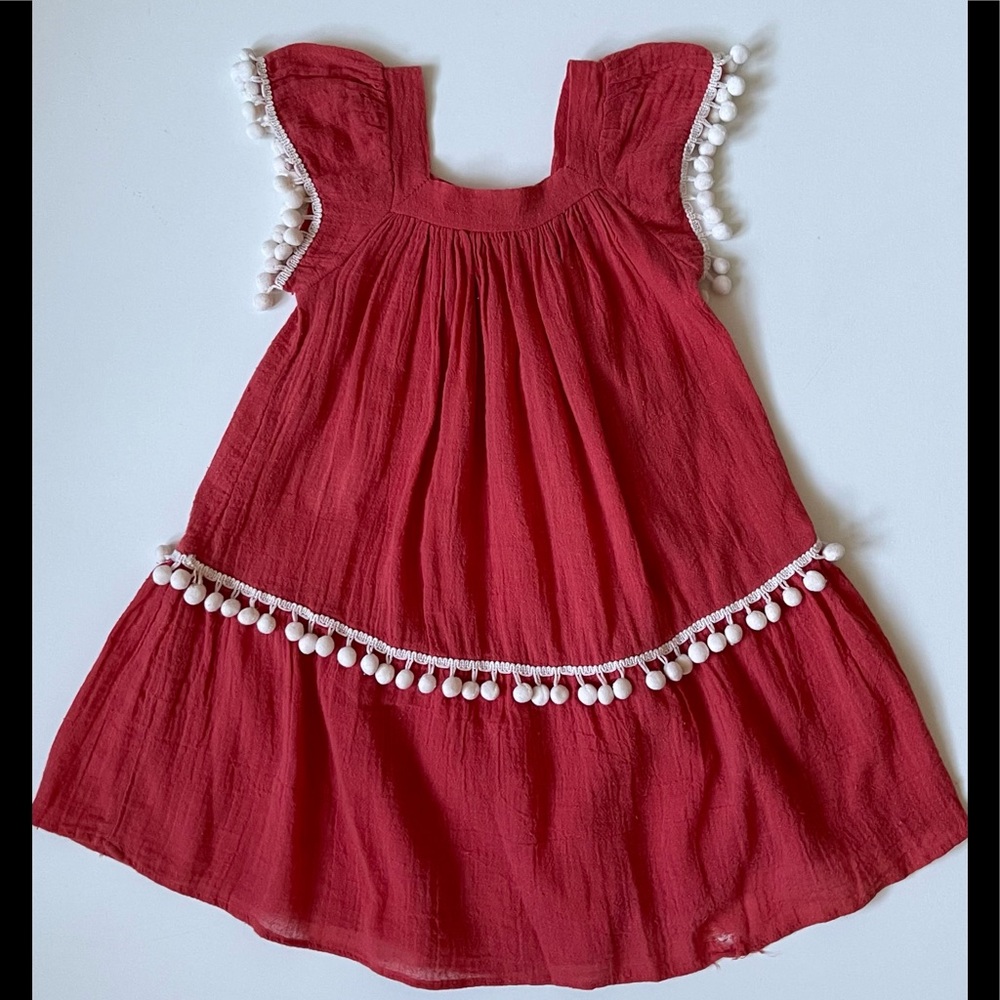 Eberjey Girls’ Gauzy Rust Beach Cover Up with Pom Pom Trim
